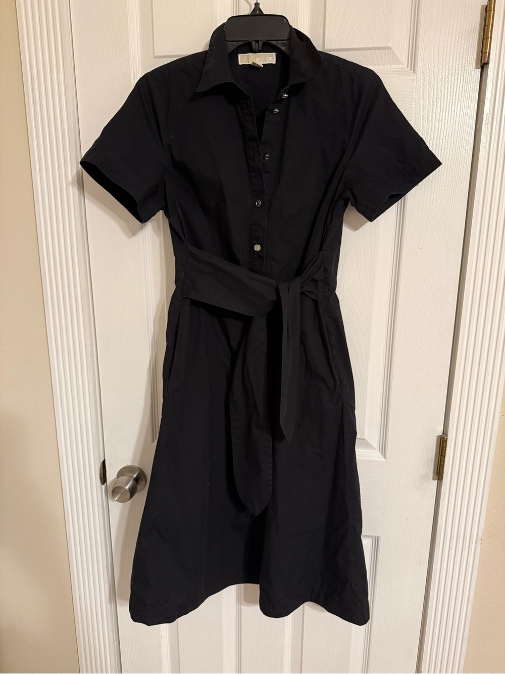 MICHAEL Michael Kors Black Short-Sleeve Shirt Dress with Waist Tie